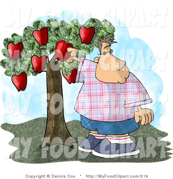 Clip Art Of An Overweight Boy Picking A Red Apple From An Apple Tree