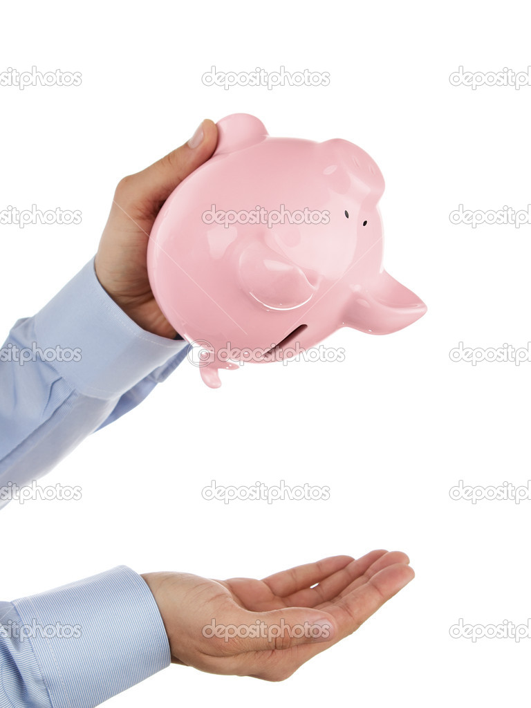 Empty Piggy Bank Human Hands Shaking Empty Piggy Bank