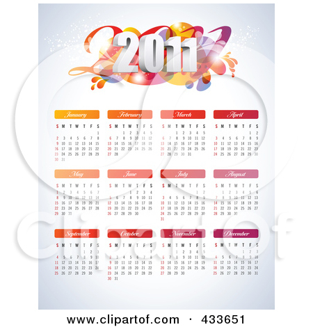 Free Clipart Illustration Of A 2011 Calendar With Each Month Of The
