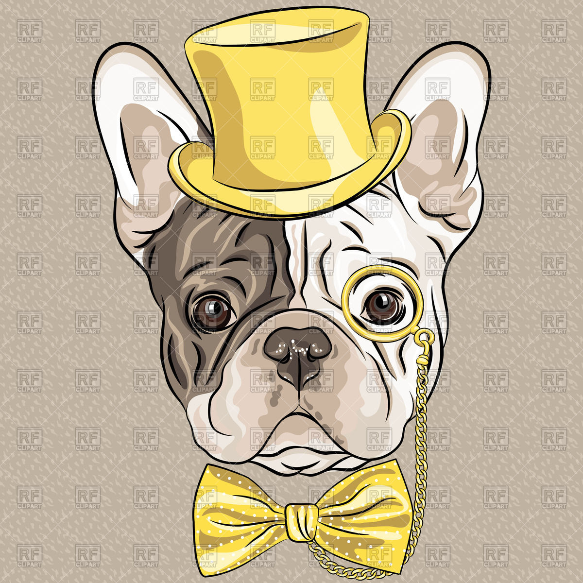 Hipster Dog   French Bulldog In A Gold Hat Glasses And Bow Tie 43706