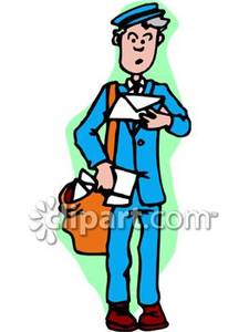 Postal Worker Looking At An Envelope   Royalty Free Clipart Picture