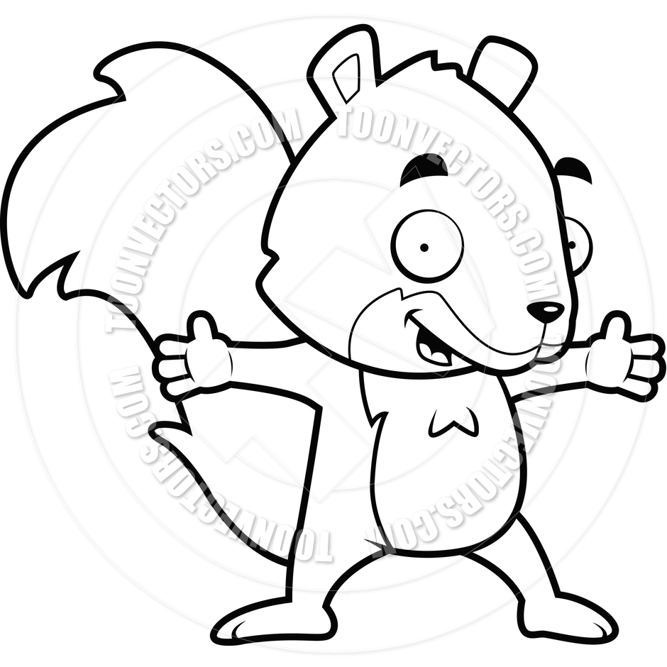 Squirrel Hug  Black And White Line Art  By Cory Thoman   Toon Vectors    