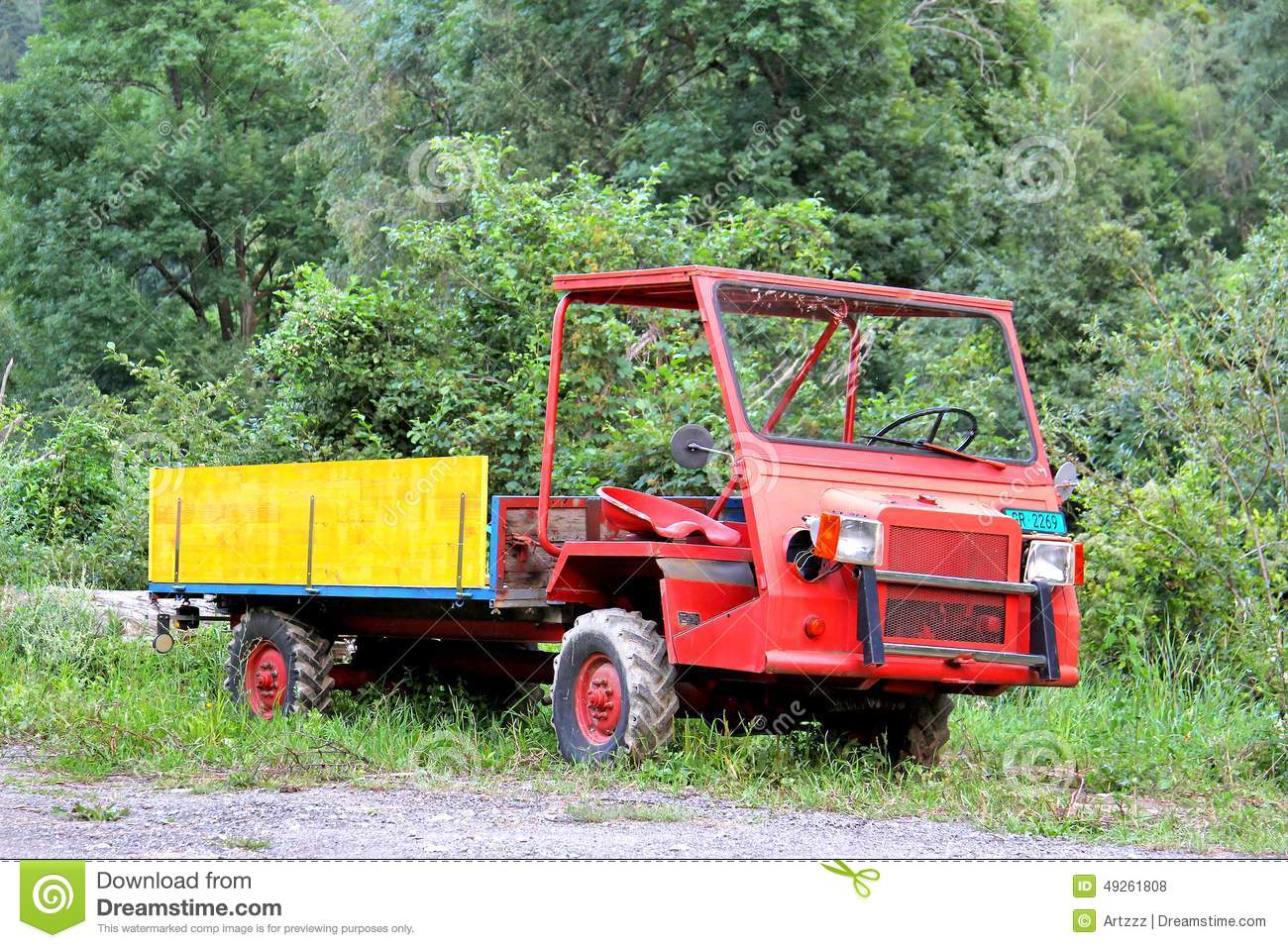 2014  Old Red Agricultural Flat Bed Truck In A Small Alpine Village