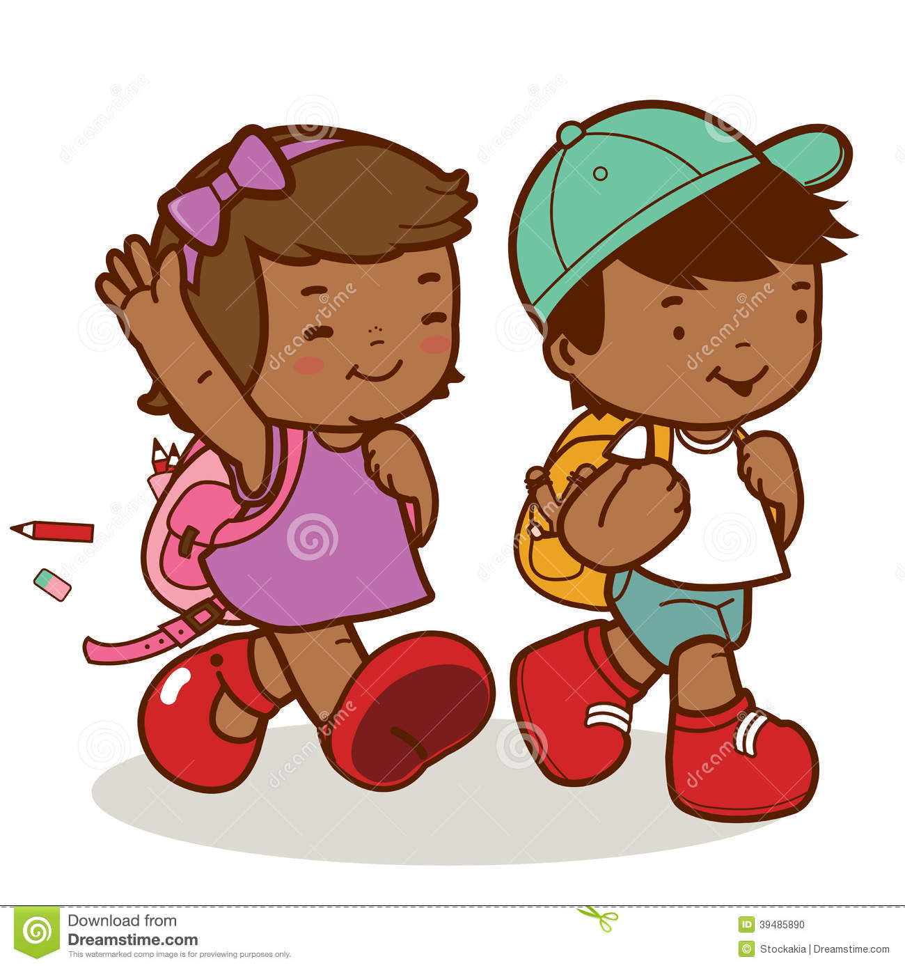 African American Kids Walk To School Happy Girl Boy Going 39485890 Jpg