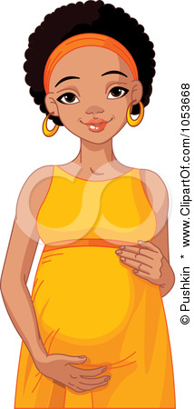 Art Illustration Of A Beautiful Pregnant Black Woman Holding Her Belly