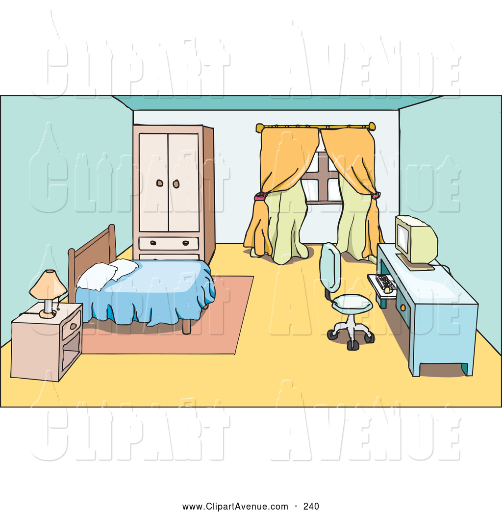 Avenue Clipart Of A Bedroom Furniture  Nightstand Bed And Computer