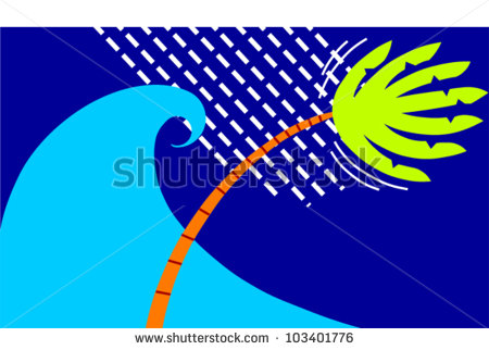     Bending Palm Tree Suggest A Tropical Storm Or Hurricane   Stock Vector