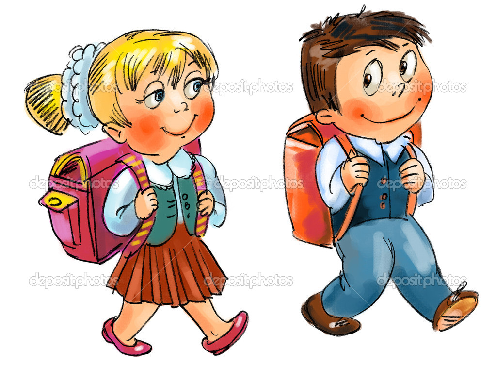 Boy And Girl Go To School   Stock Photo   Kharlamova Lv  16235391