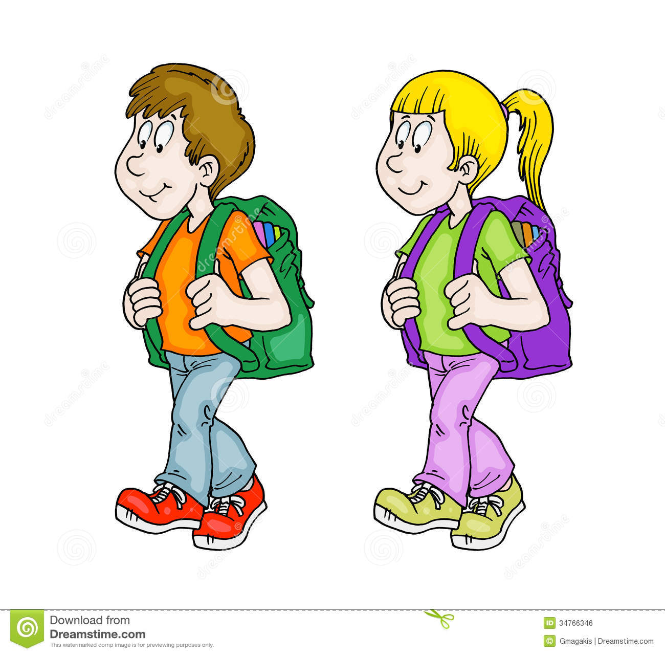 Boy And Girl On The Way To School Illustration
