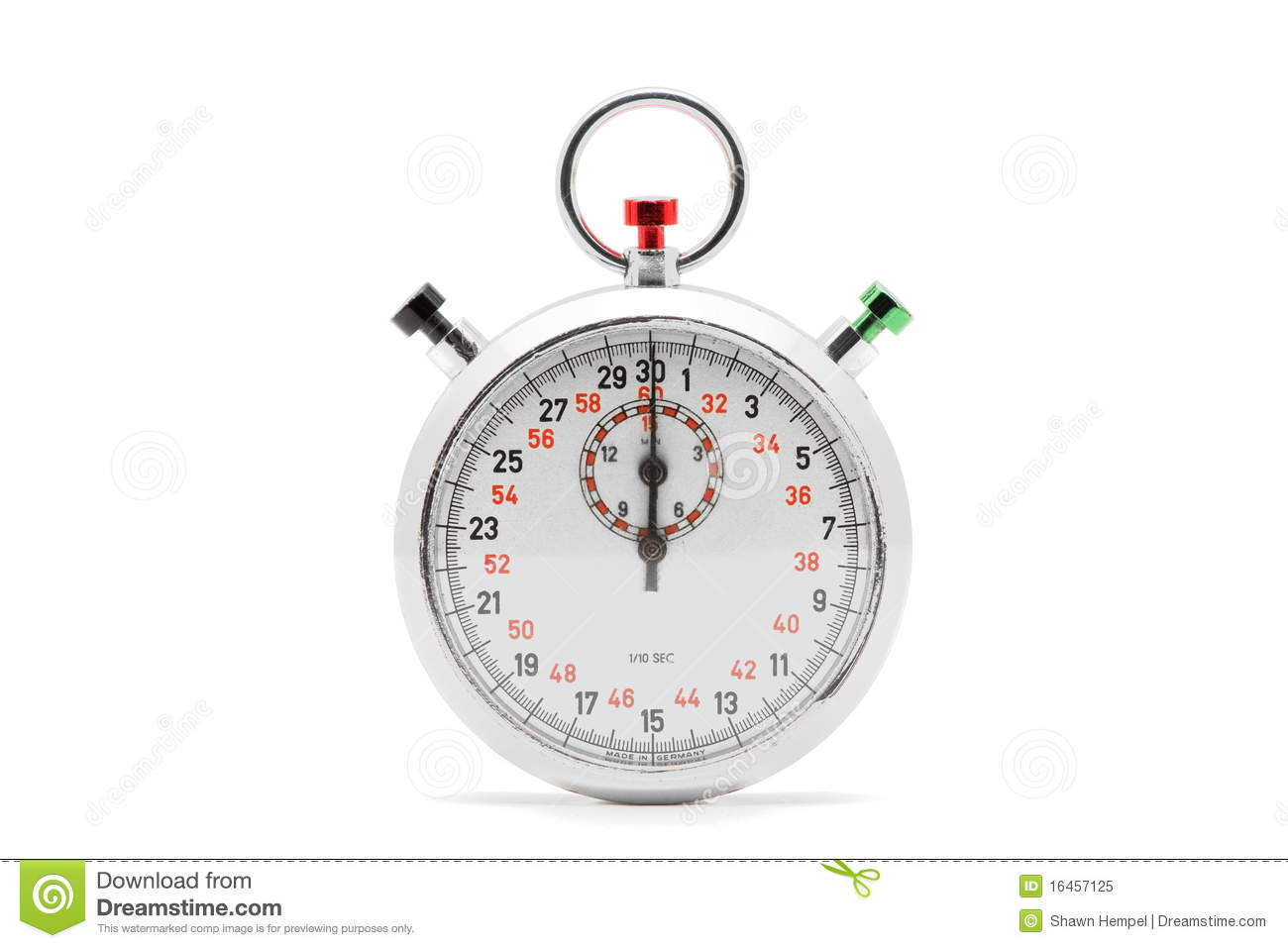 Chrome Stopwatch At Start Position Over White Background