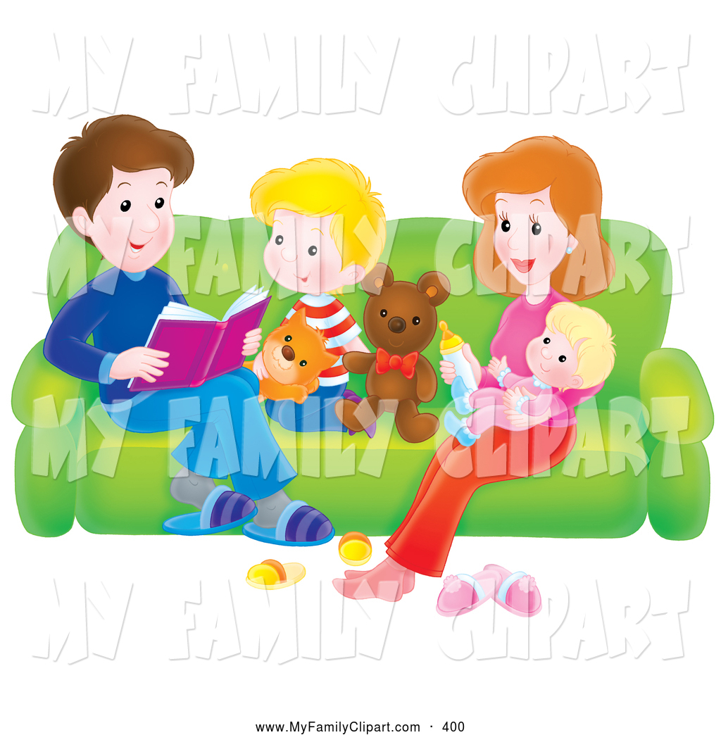 Clip Art Of A Happy Father Reading A Story