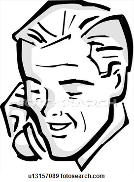 Clip Art   Retro Man Holding A Phone   Fotosearch   Search Clipart