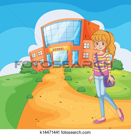 Clipart   A Girl Going To The School  Fotosearch   Search Clip Art    