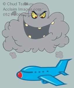 Clipart Illustration Of A Storm Cloud Laughing At A Passing Plane