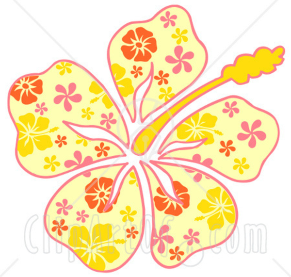 Clipart Illustration Of A Yellow Hawaiian Hibiscus Flower With A Pink