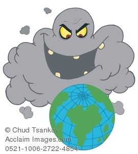 Clipart Image Of Planet Earth Under A Laughing Storm Cloud