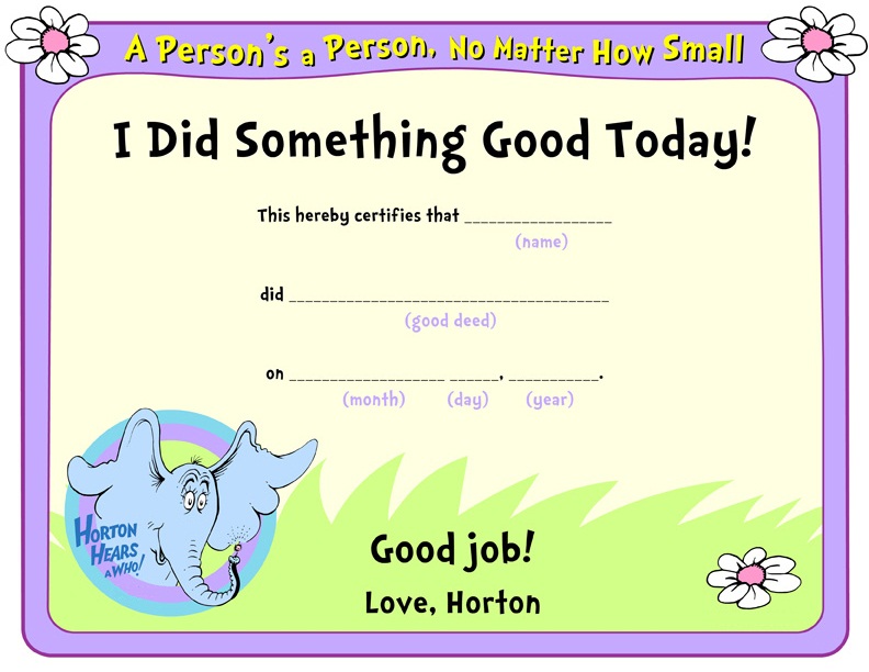 Coloring Pages Of Good Job Appreciation Horton Certificate   Coloring