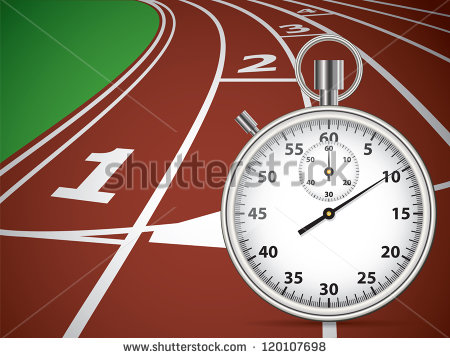 Start Track With Stopwatch  Lines On A Red Running Track  Vector