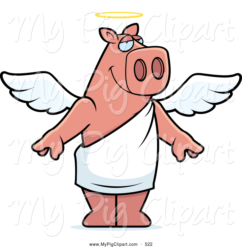 Swine Clipart Of A Chubby Standing Cartoon Angel Pig By Cory Thoman    