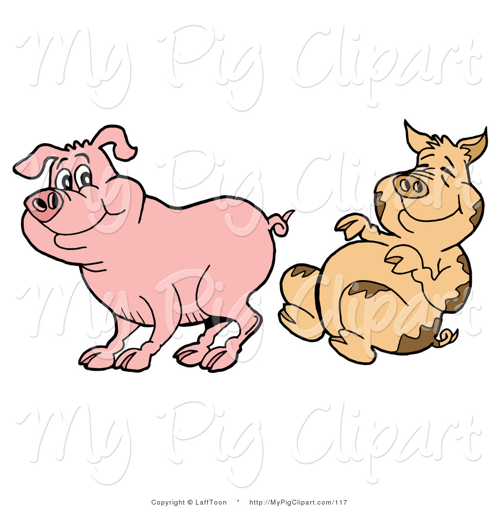 Swine Clipart Of A Dirty Pig Rolling And Laughing At A Clean Piggy By
