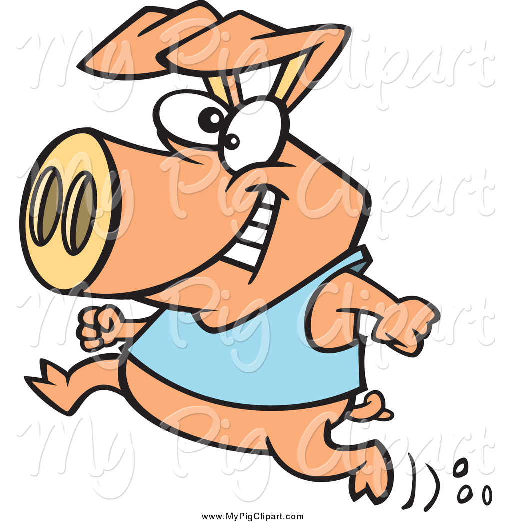 Swine Clipart Of A Happy Pig Running By Ron Leishman    2305