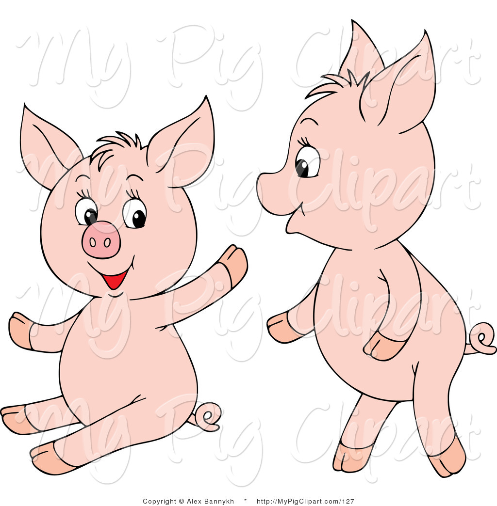 Swine Clipart Of Two Friendly Young Pink Pigs Playing Together By Alex