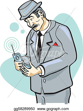 Vector Illustration   Man On Cell Phone In 1940s Or 1950s Cartoon Or