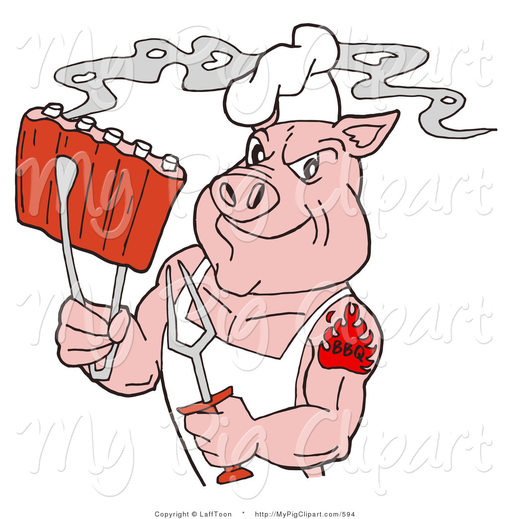 Vector Swine Clipart Of A Buff Barbeque Pig Holding Ribs By Lafftoon