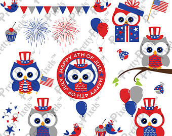 4th Of July Owls Clipart Patriotic Clipart For Scrapbooking