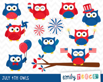 50  Off Sale Owls 4th Of July Patriotic America Cute Clip Art