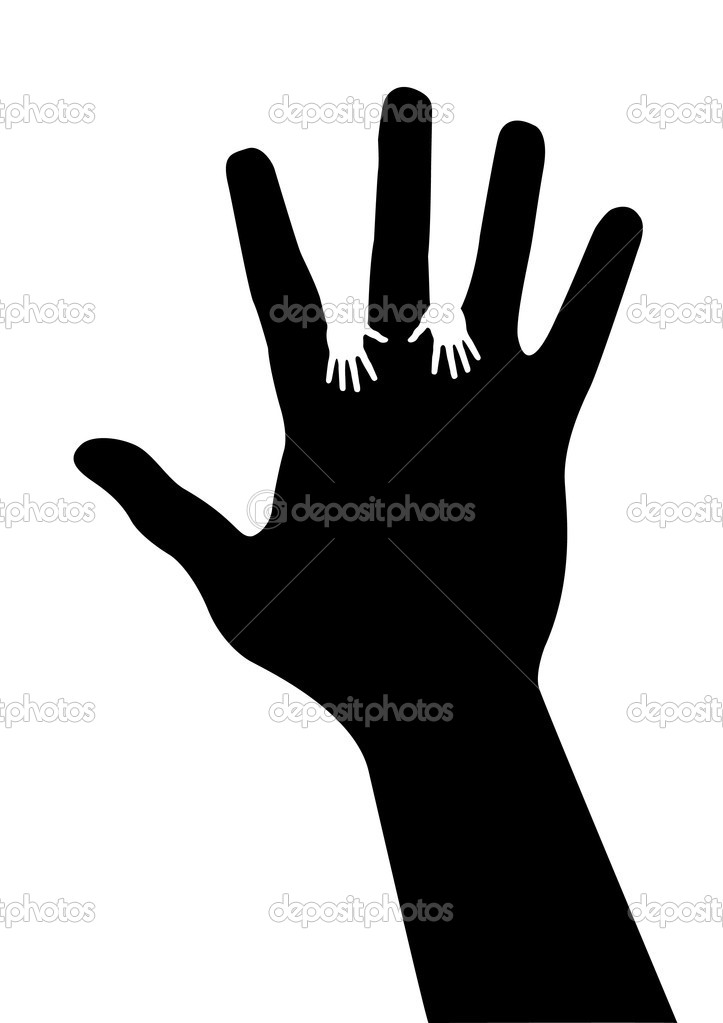 Adult Hand Silhouette With Baby Hand Silhouette Vector   Stock