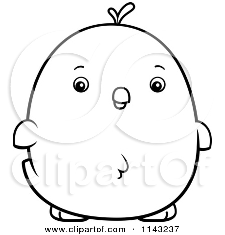 Cartoon Clipart Of A Black And White Chubby Chicken Chick   Vector