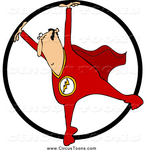 Circus Clipart Of A White Acrobatic Man In A Cape Using A Cyr Wheel    