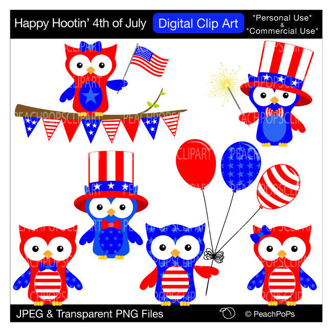 Clip Art Digital Owls America Fourth Of July By Peachpopsclipart