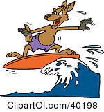 Clipart Illustration Of A Brown Kangaroo Surfing On Top Of A Wave By