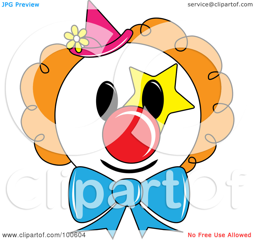 Clipart Illustration Of A Clown Face With Orange Hair And A Pink Hat