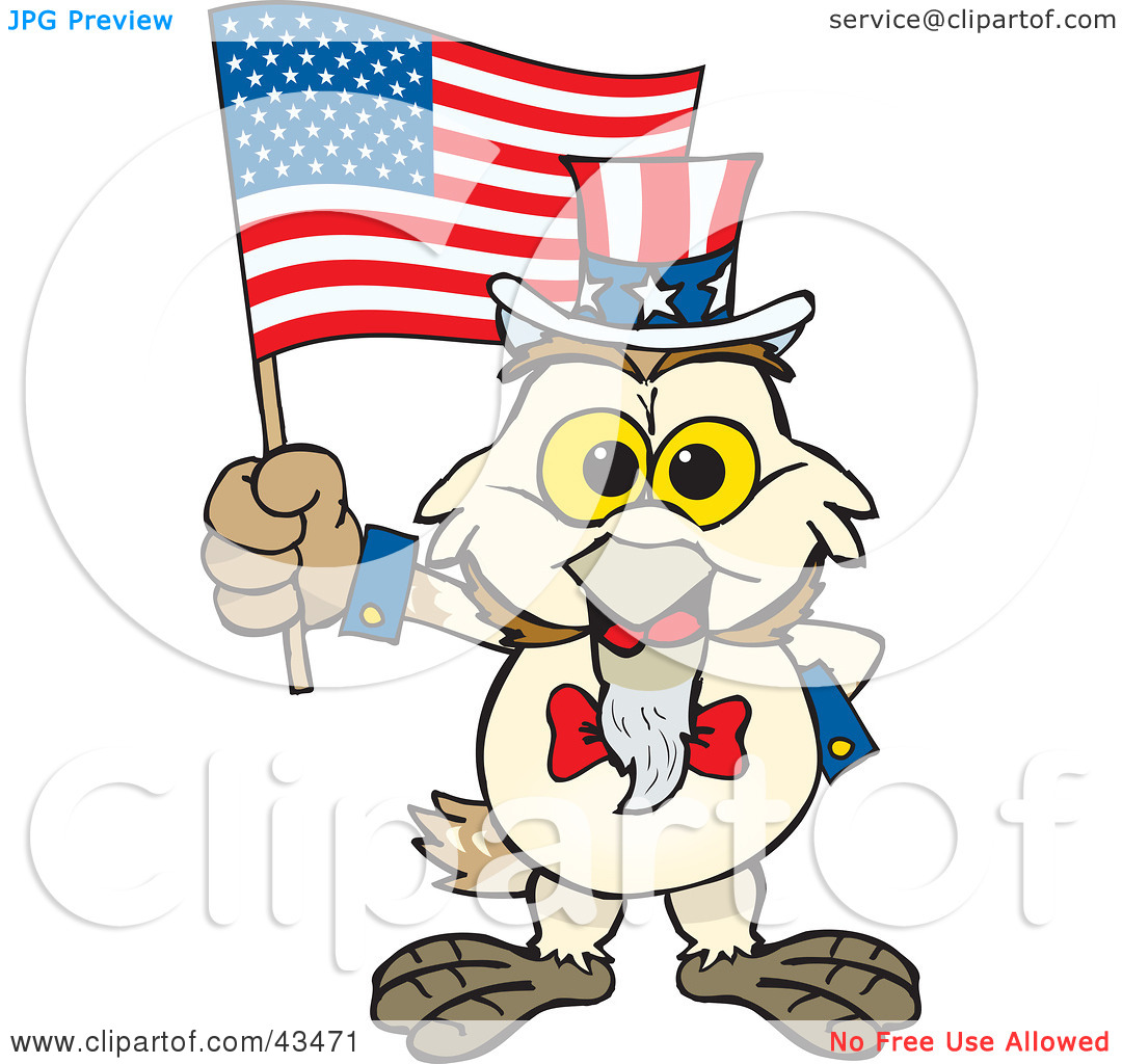 Clipart Illustration Of A Patriotic Uncle Sam Barn Owl Waving An