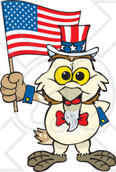 Clipart Illustration Of A Patriotic Uncle Sam Barn Owl Waving An