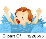 Clipart Of A Caucasian Boy Screaming For Help While Drowning Royalty