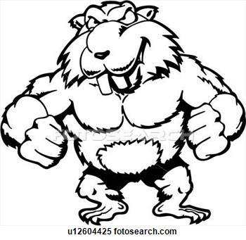 Clipart Of  Beaver Cartoons Dam Mascot Muscles Animal U12604425