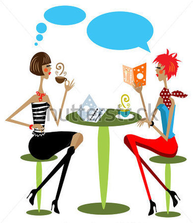 Drink Coffee Talking Reading Fashion Magazine Cartoon Illustration