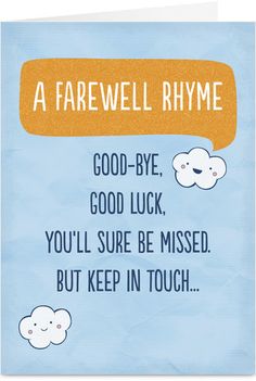 Goodbye Poem Good Luck Card More Folded Cards Cards Goodbye Goodbye