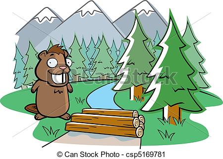 Happy Cartoon Beaver Building A Dam Csp5169781   Search Clipart    