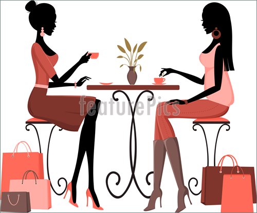 Illustration Of Two Young Women Having Coffee After A Day Of Shopping