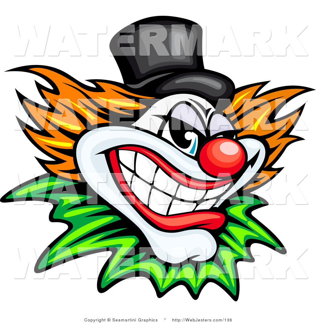 Larger Preview  Clipart Of A Grinning Evil Clown Or Joker With A Black