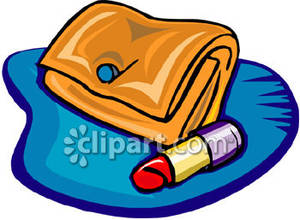 Makeup Bag And Red Lipstick   Royalty Free Clipart Picture