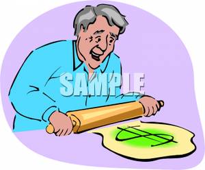 Man Rolling Money Dough   Royalty Free Clipart Picture