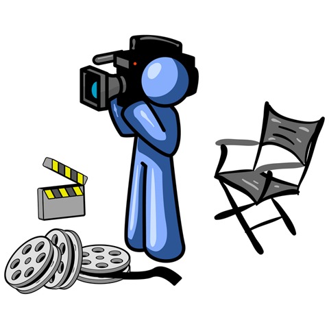 Movie Scene With A Video Camera In A Studio Clipart Illustration