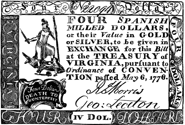 Paper Money Four Dollars Bill 1776   Clipart Etc
