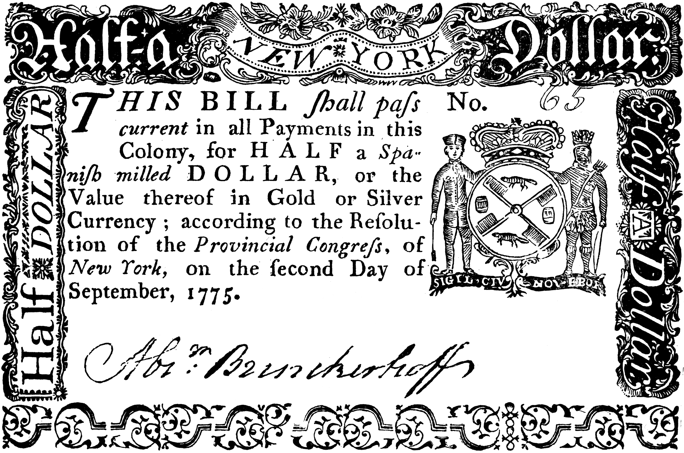 Paper Money Half Dollar Bill 1775   Clipart Etc